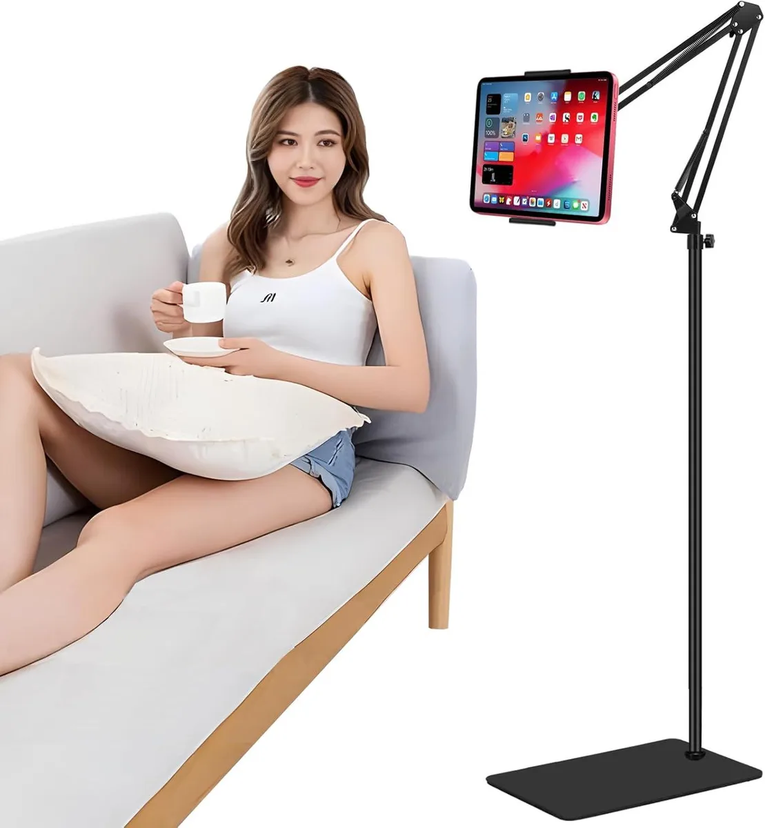 MCHOSE MCHOSE Tablet Floor Stand Double Weight Base 13×8.3 in 3.75 lb 360° Arm 4.5-13 in — product photo