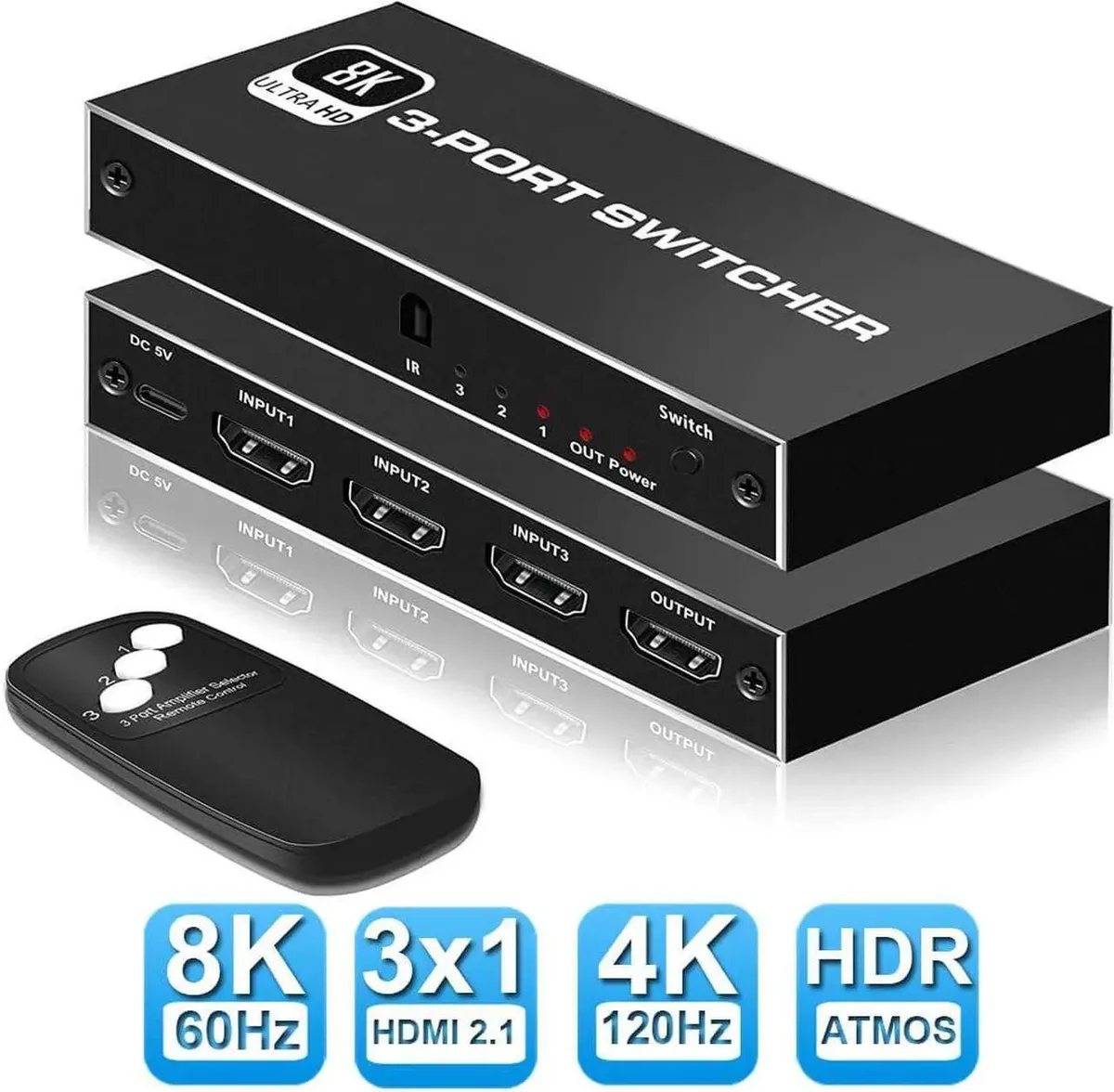 Vszerda Vszerda 8K HDMI 2.1 3x1 Video Switch with IR Remote — product photo