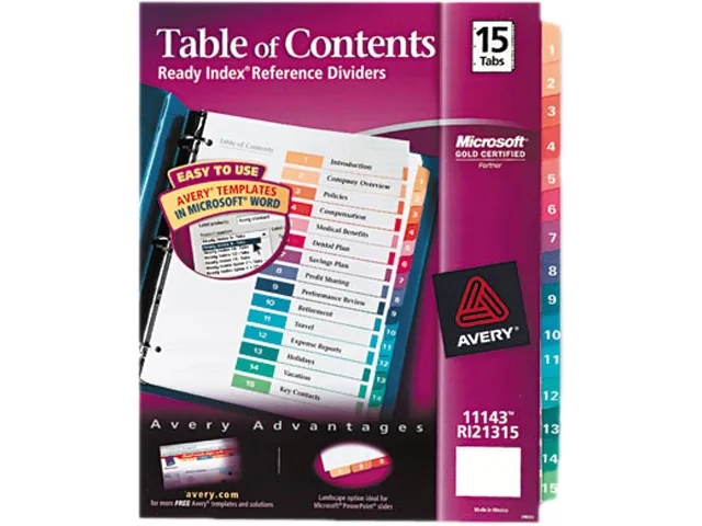 Avery Avery 11143 Tab Dividers 1-15 Multicolor card filing — product photo