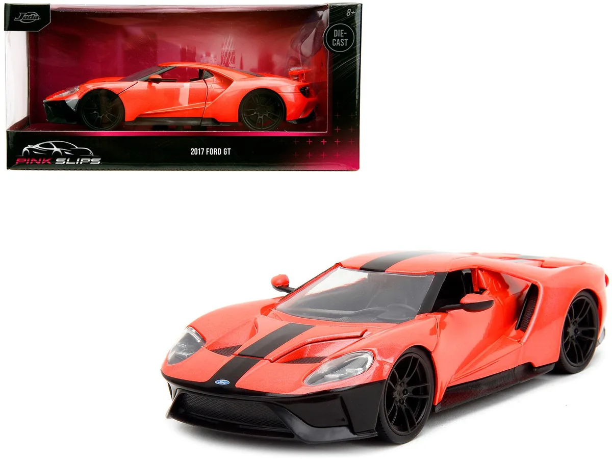 Jada Jada 2017 Ford GT 1/24 Light Red Metallic Black Stripe Pink Slips — product photo