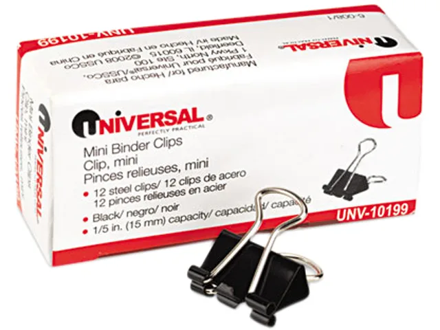 Universal Business Supply Universal Business Supply UNV10199 Mini Binder Clips .56" 1/4" 12 Pack — product photo