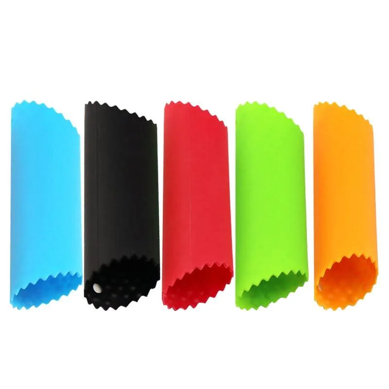 Five flexible silicone tubes with textured interiors and hanging holes