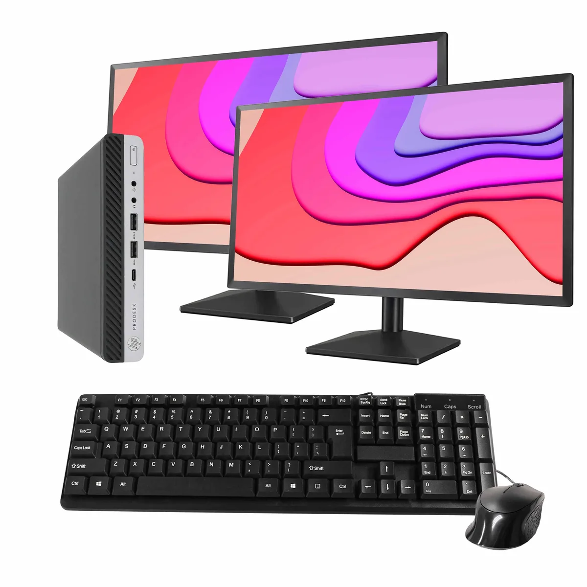 HP HP ProDesk 600 G4 Mini PC i5-8500T 16GB DDR3 500GB SSD Dual 24" Monitors Win 11 Pro — product photo