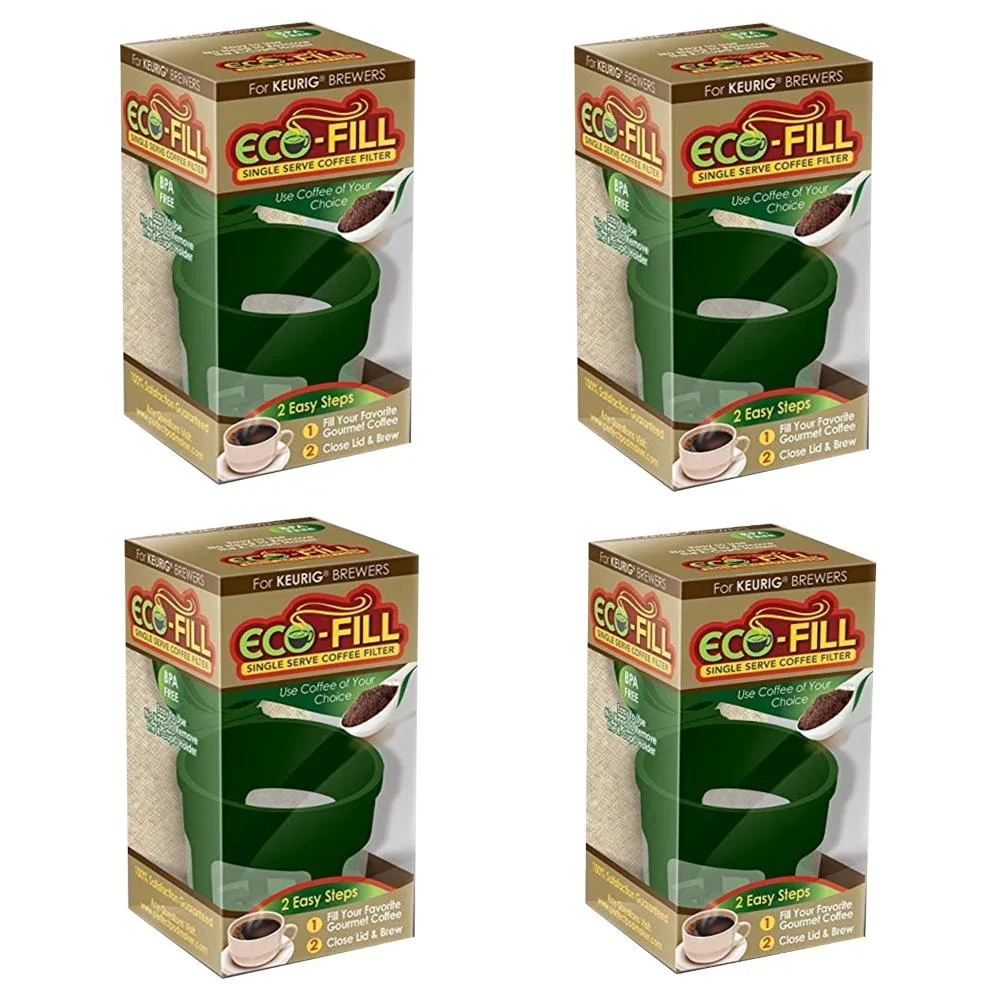 Four green refillable coffee capsules in a pack