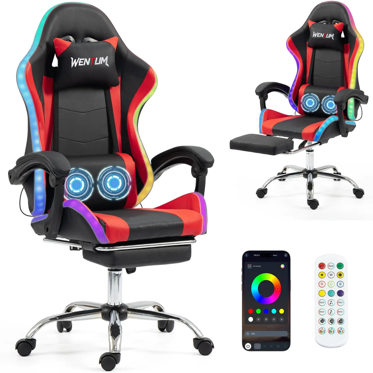 VANBOW VANBOW RGB Gaming Chair with Massage Lumbar &amp; Footrest, Red — product photo