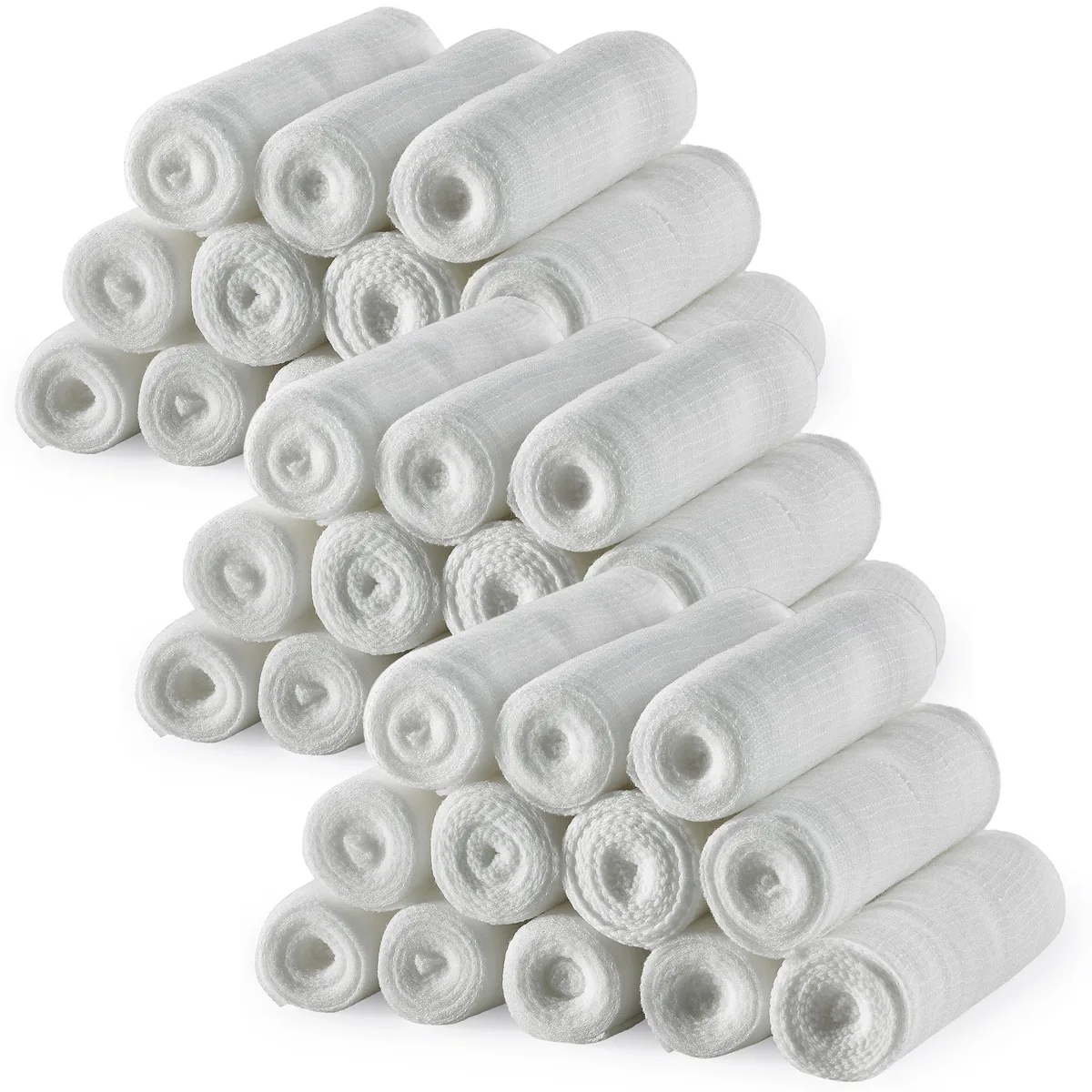 Thirty-six individually wrapped white gauze rolls, 4 inches by 4.1 yards each