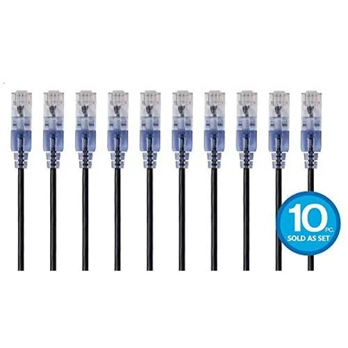 Monoprice Inc. Monoprice 133267 Cat6A network ethernet cable 25 ft black 10 pack 30AWG 550MHz — product photo