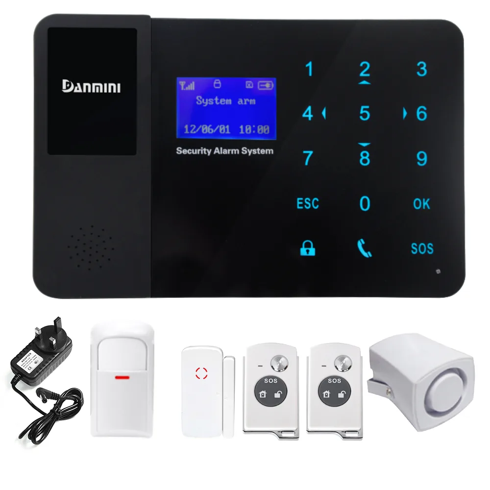 Black ultra-thin touch screen alarm panel with LCD display
