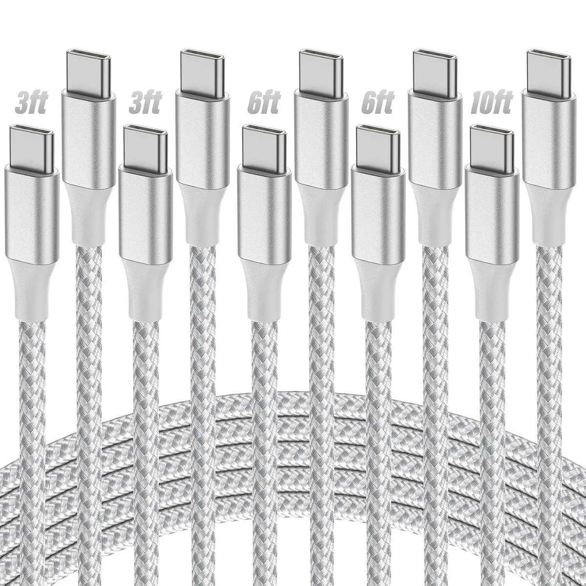 Kootion Kootion USB-C to USB-C Cable 5-Pack 60W 3/6/10ft Nylon Braided — product photo