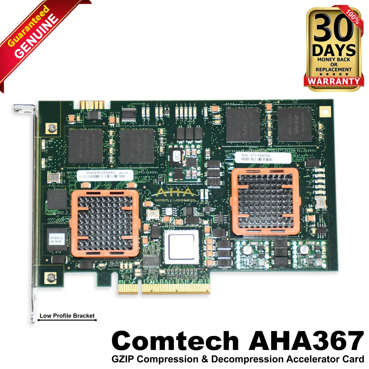 Green PCIe x8 accelerator card, low-profile form factor