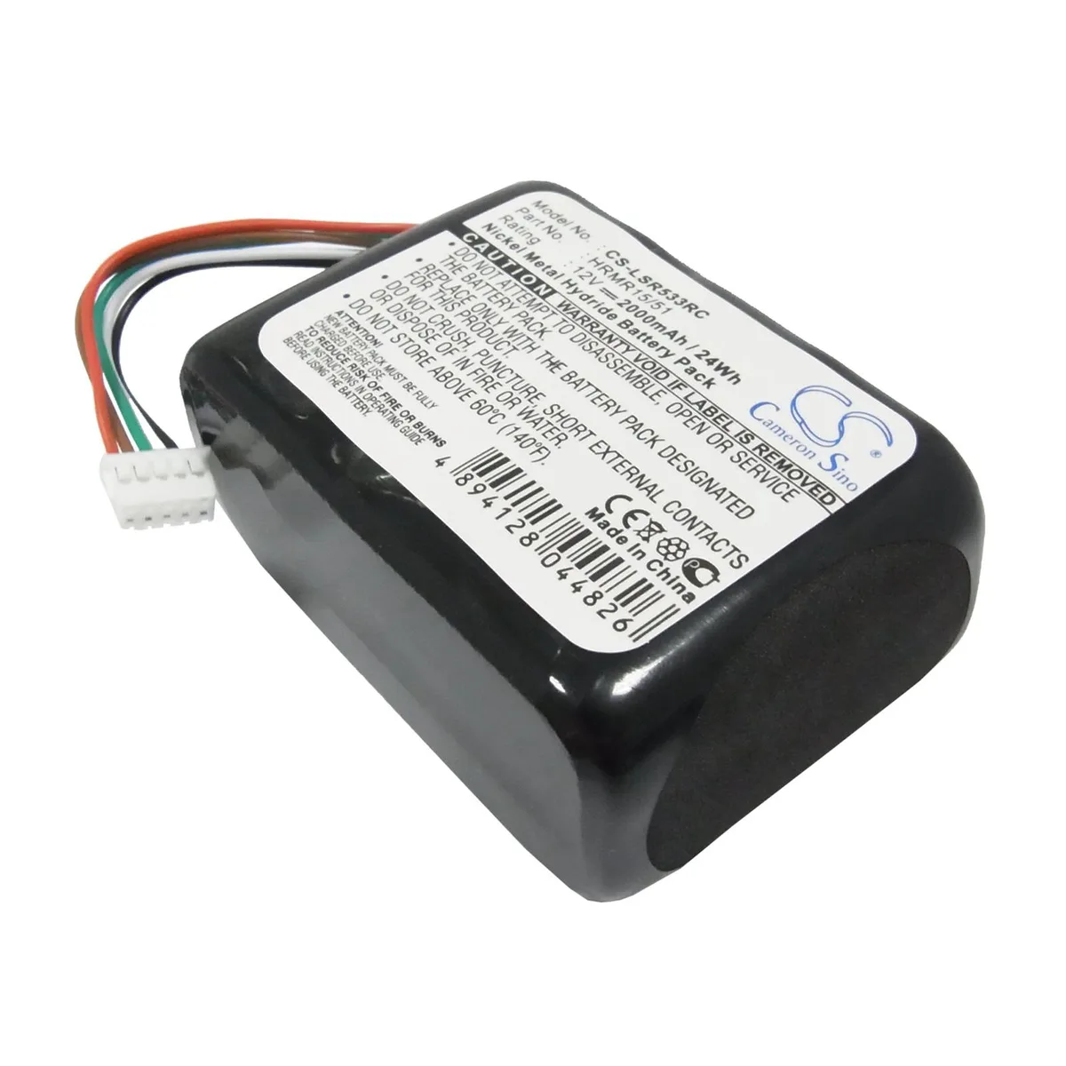 Rectangular Ni-MH battery pack, green wrap with label, 75.34 x 54.94 x 33.55mm