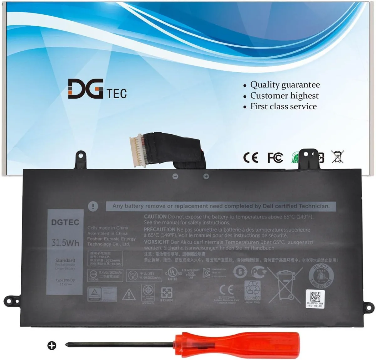 NShi NShi 1WND8 laptop battery 11.4V 31.5Wh 2622mAh for Dell Latitude 12 5285 5290 2-in-1 — product photo
