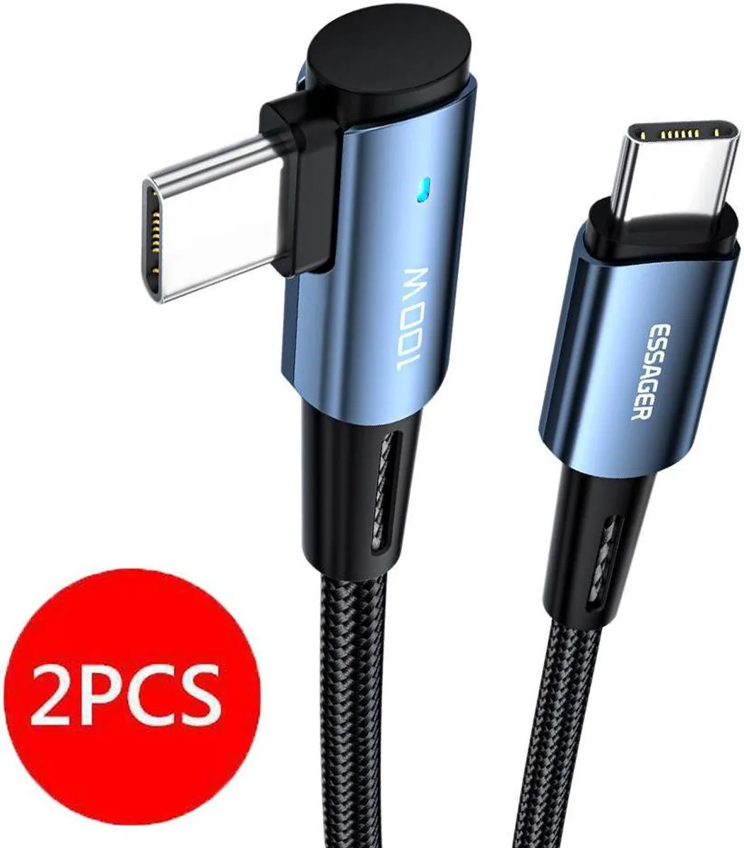 Aomoproing Aomoproing 100W USB C to USB C Cable Right Angle 90 Degree Blue 6.6ft 2 Pack — product photo