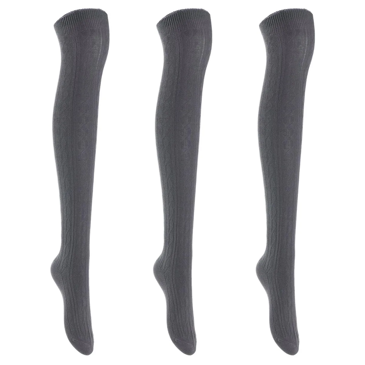 Three pairs of dark grey thigh-high cotton socks