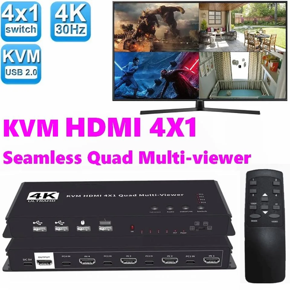 LUOM LUOM HDMI 4x1 Quad KVM Multiviewer Switch 4K@30Hz — product photo