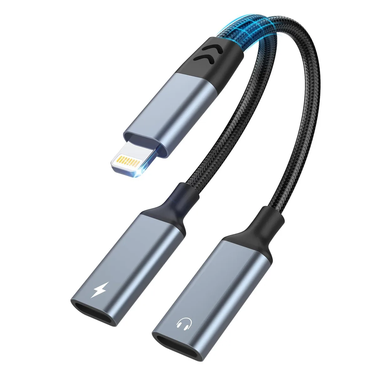 Opluz 2-in-1 Lightning Audio Adapter Grey — product photo