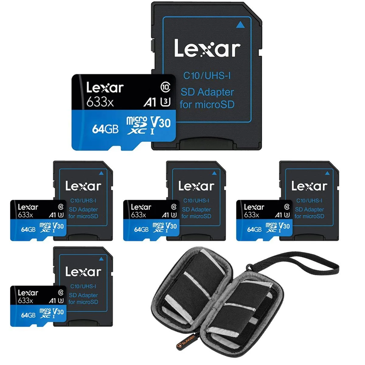 Lexar Lexar BLUE Series 633x 64GB UHS-I microSDHC 5-Pack with Slinger Wallet — product photo