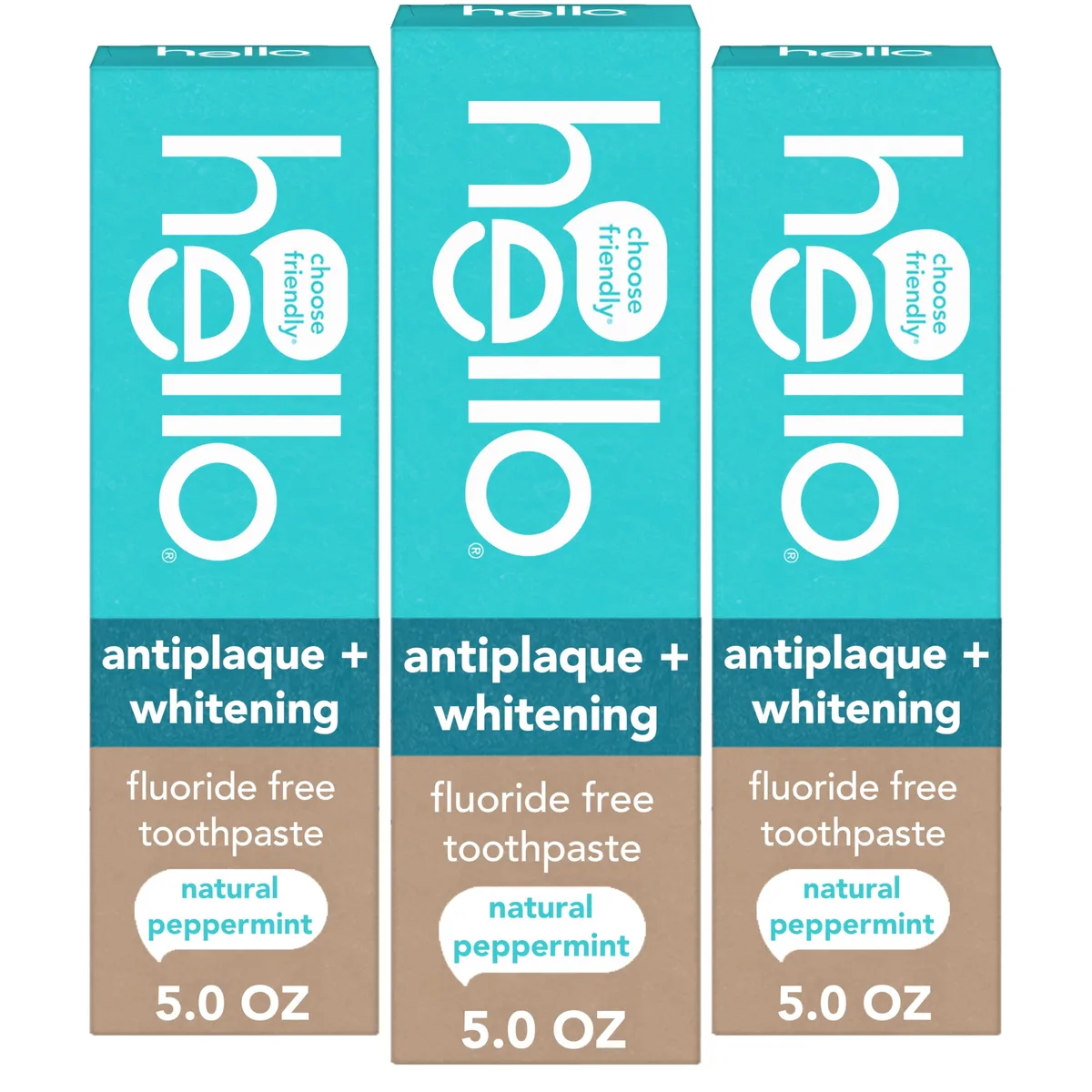 Three white 5.0 oz toothpaste tubes in a pack