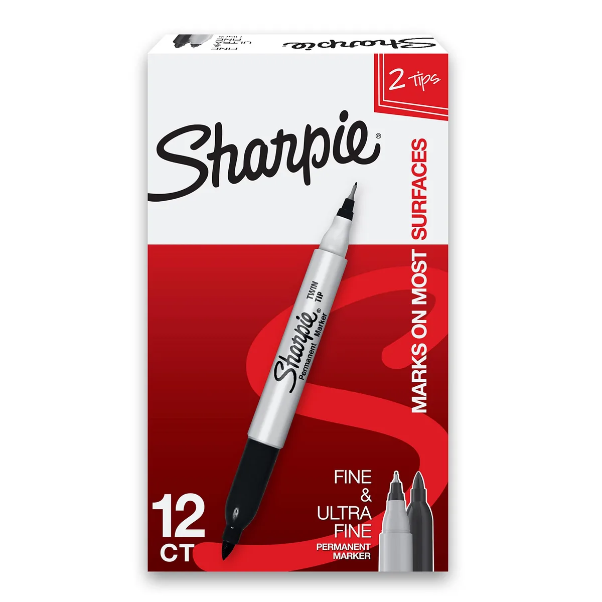 Sharpie Twin Tip Permanent Markers Fine Ultra Fine Black 12 Count — product photo