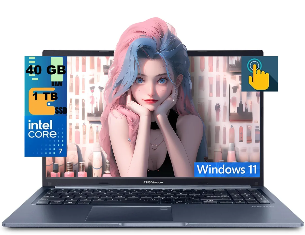 ASUS ASUS Vivobook 15 laptop, 15.6" FHD touchscreen, Intel Core 7 150U 10-core, 40GB DDR4, 1TB PCIe SSD, Blue — product photo