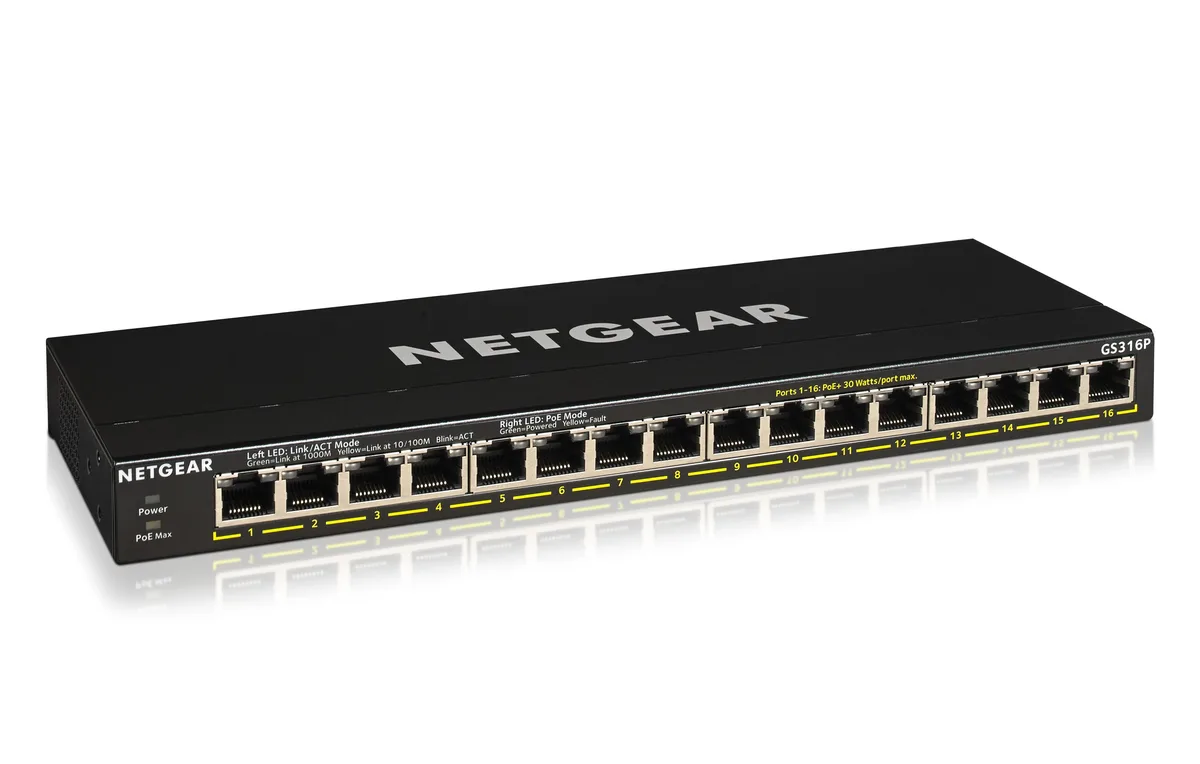 Netgear Inc. Netgear Inc. GS316P-100NAS 16-port Gigabit PoE+ network switch (115W) — product photo