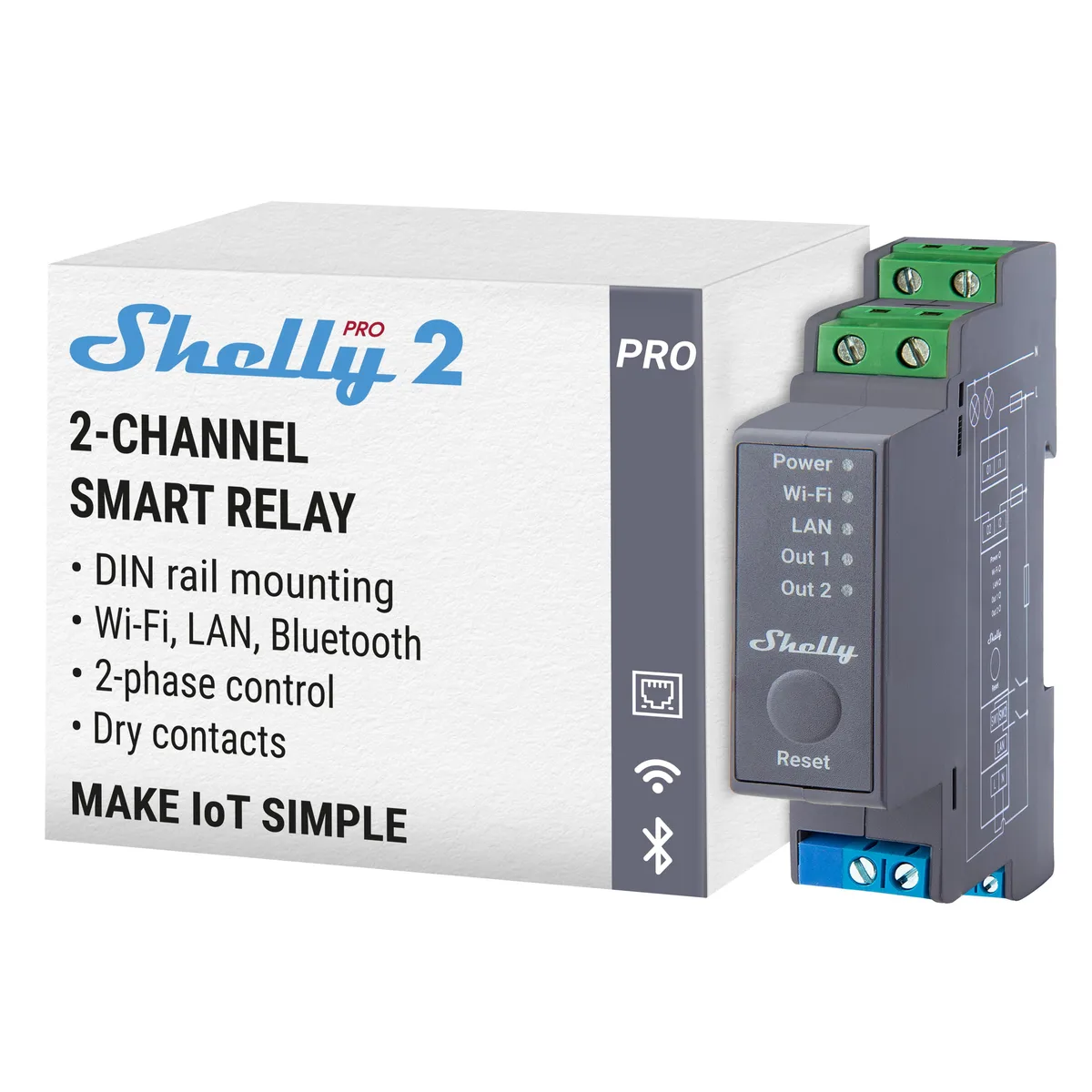 Shelly Shelly Pro 2 2-channel DIN rail relay 25A — product photo