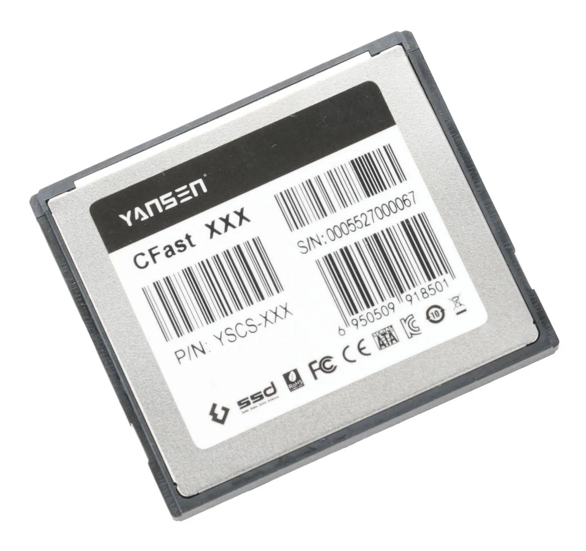 Yansen 128GB CFast memory card, black rectangular form factor