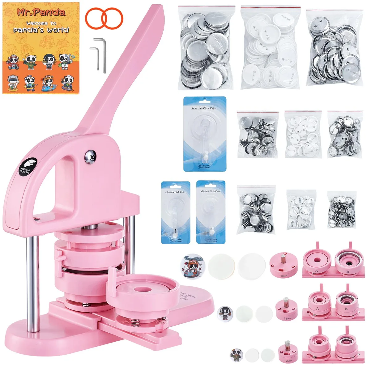 VEVOR VEVOR 3-in-1 Button Maker 25/32/58mm Pink Arc Handle — product photo