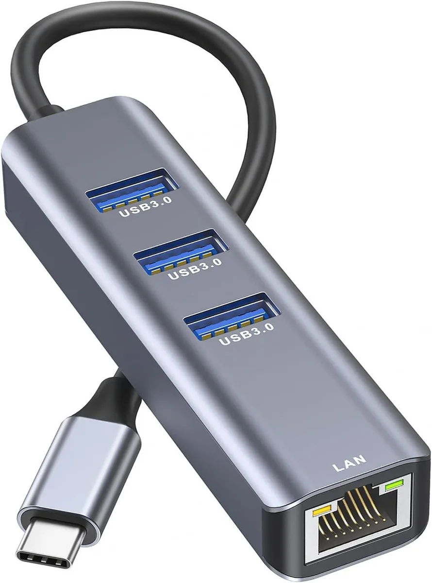 WRIARICH WRIARICH C2N3USB3 USB-C Gigabit Ethernet Adapter 3-Port USB 3.0 Hub Gray — product photo