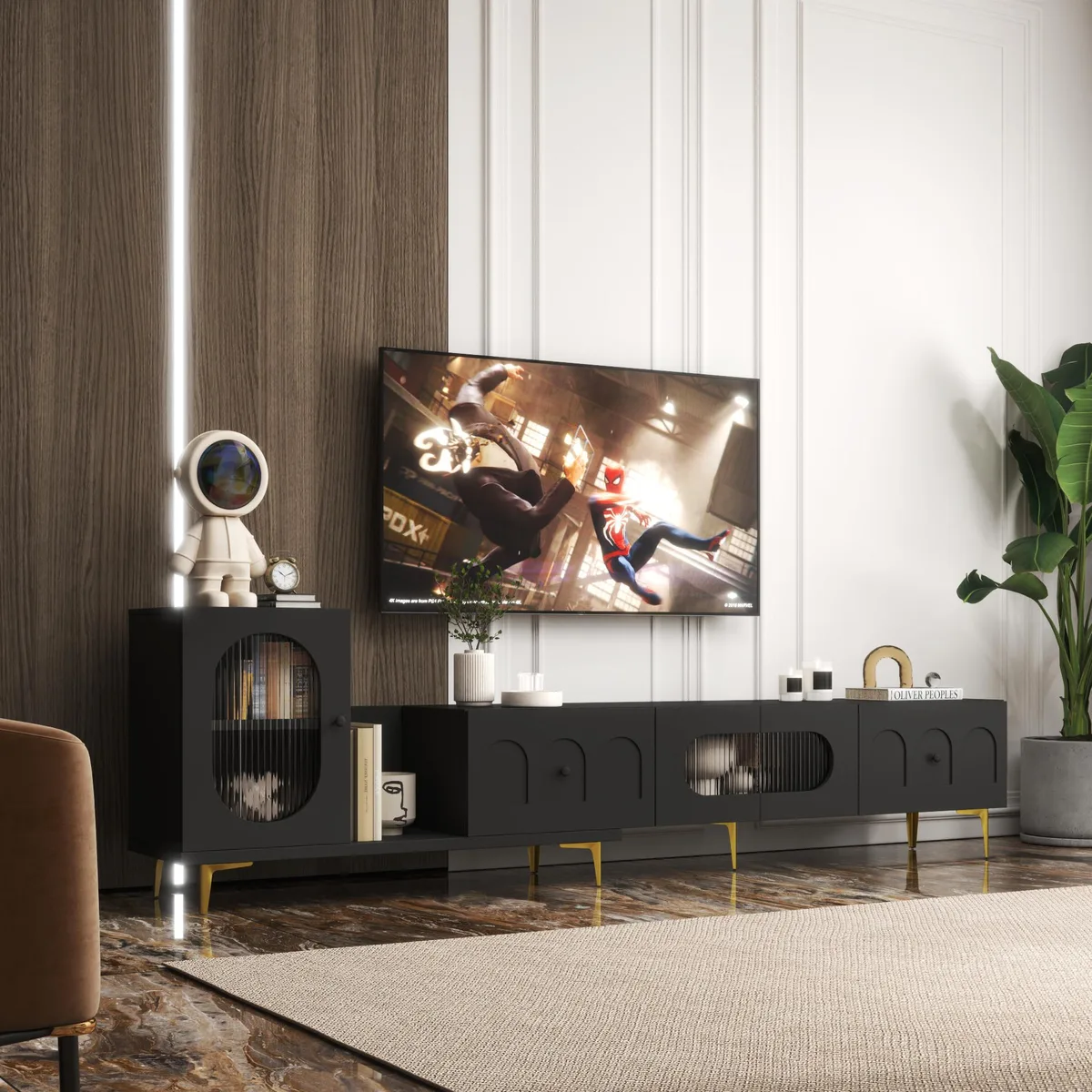 tuphen tuphen Wood Extendable TV Stand Rectangle Entertainment Center Black 15mm — product photo