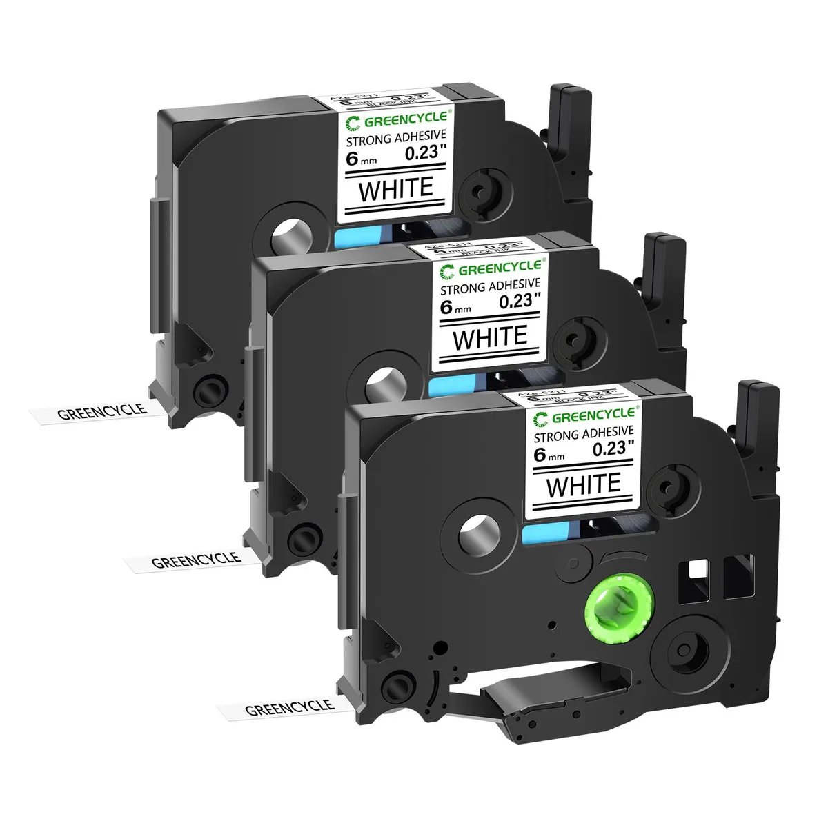 GREENCYCLE GREENCYCLE TZe-S211 6mm 26.2ft Black on White label tape 3 pack — product photo