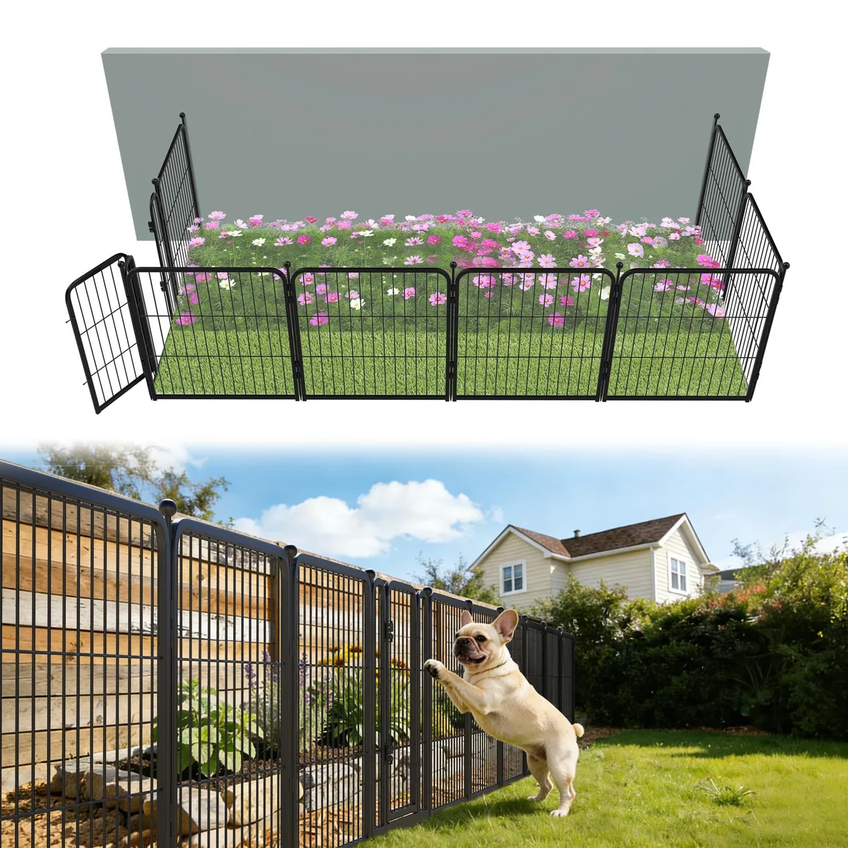 FXW Garden Fence 24in x 15.2ft 8 Panels Black — product photo