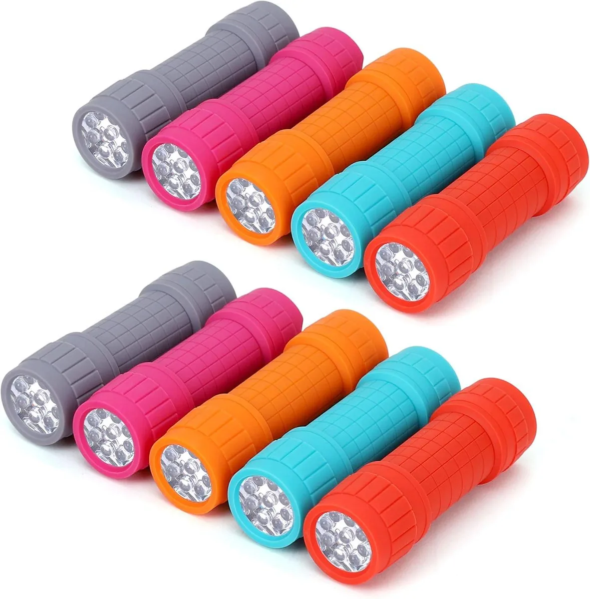 lelisten lelisten 10-Pack 9-LED Mini Flashlight Set, Assorted Colours, AAA Batteries Included — product photo