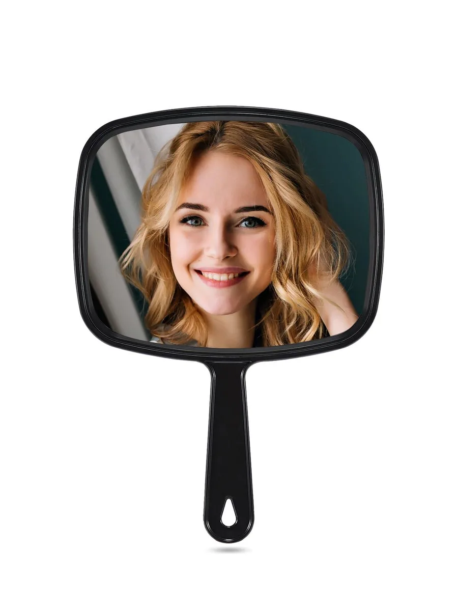 Rectangular black ABS handheld mirror with handle