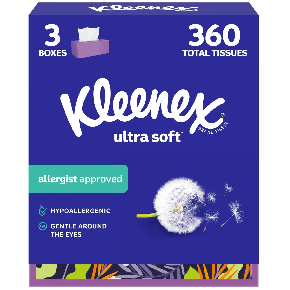  Kleenex Ultra Soft Facial Tissues 3-Ply 3 Flat Boxes 120 Sheets 360 Total — product photo