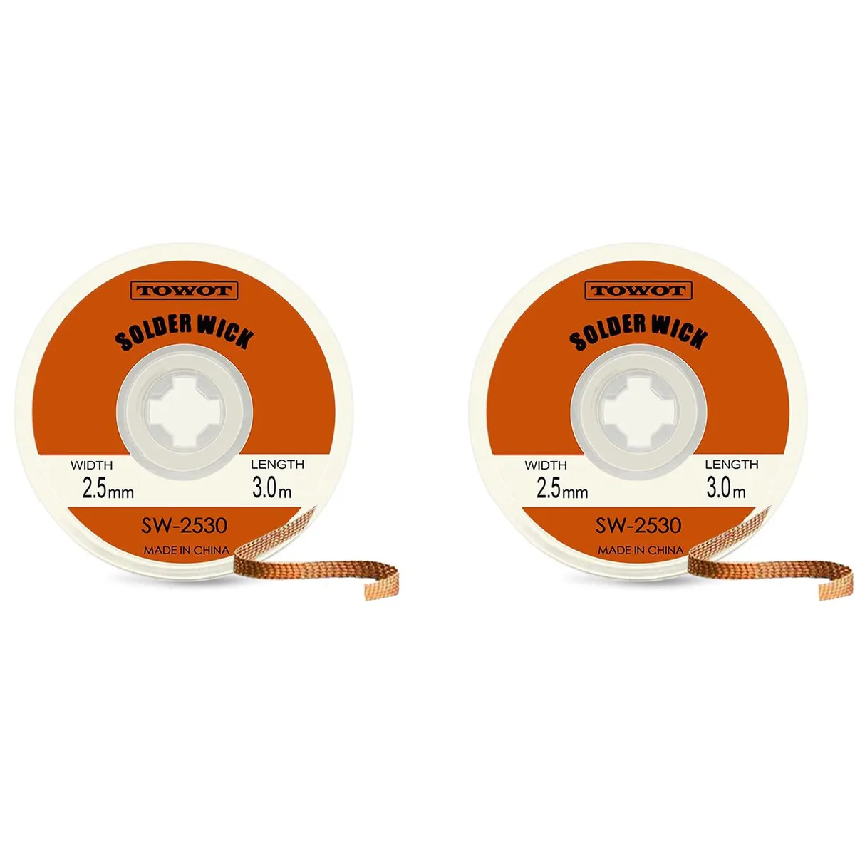 Two spools of copper desoldering braid 2.5mm wide 9.8ft long