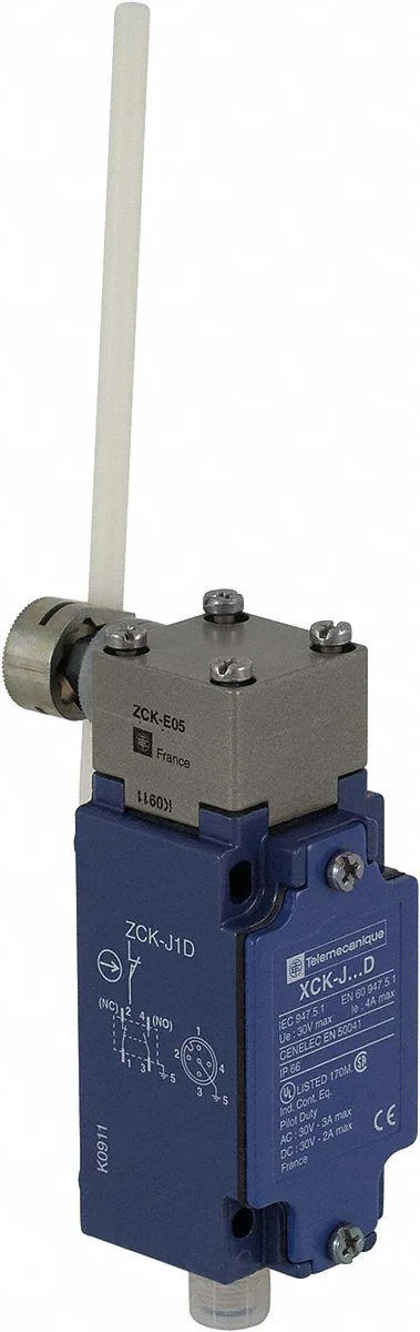 Telemecanique Sensors XCKJ10559D heavy-duty limit switch with adjustable rod actuator, metal body, side-mounted rotary lever