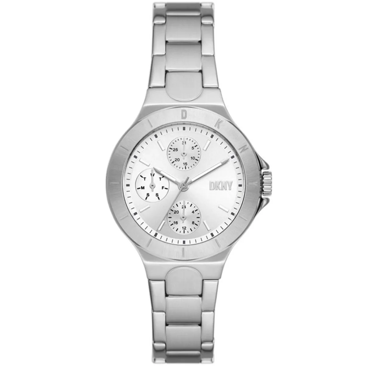 Silver stainless steel watch with matching bracelet and silver dial