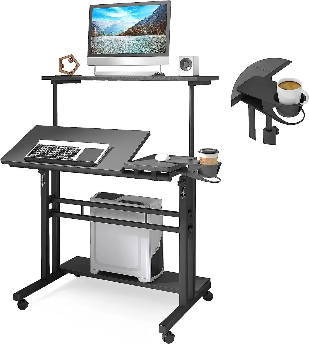BFKK BFKK Mobile Standing Desk 3 Platforms 26.9 to 46.8 in Black — product photo