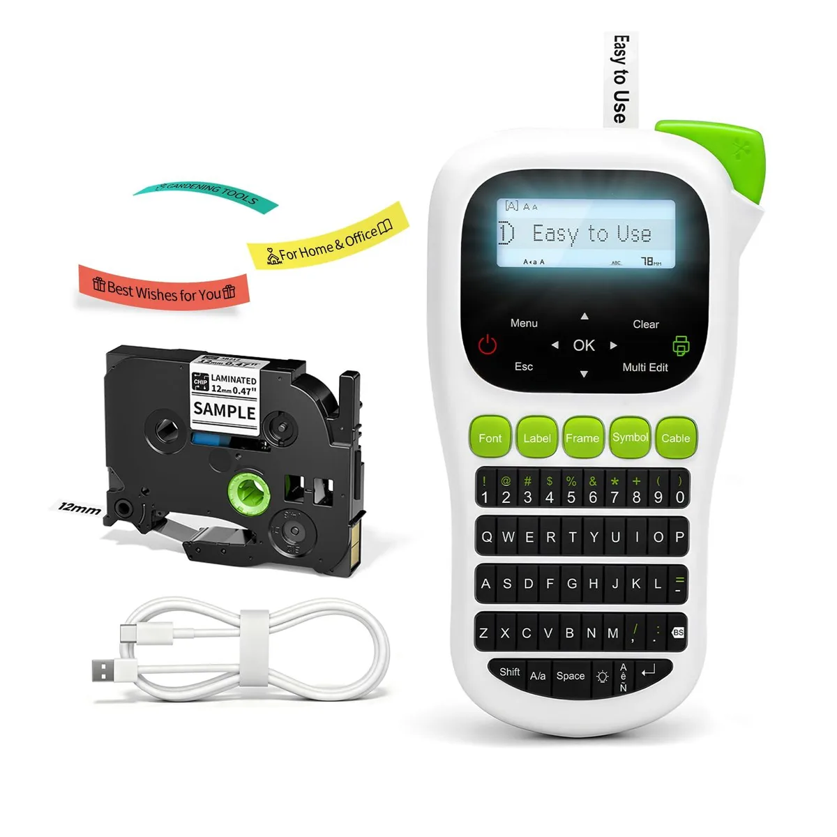 Vixic H1100 label printer QWERTY backlight USB-C 12mm — product photo