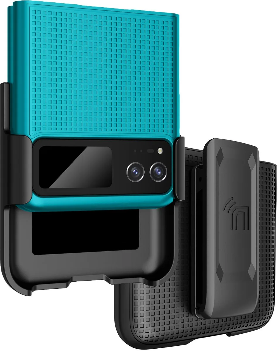 Nakedcellphone Nakedcellphone Grid Case + Belt Clip Holster for Motorola RAZR 40 2023 Teal 13-position — product photo