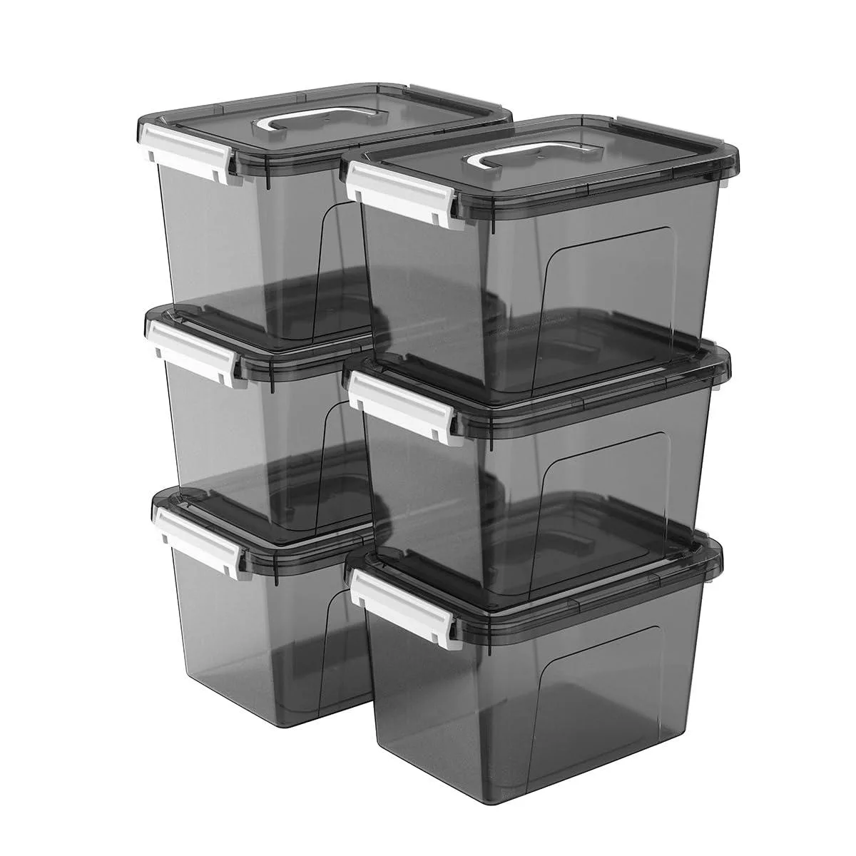  6 Quart Stackable Storage Bins with Lids, 6 Pack Black 10.3"L x 7.7"W x 6.3"H — product photo