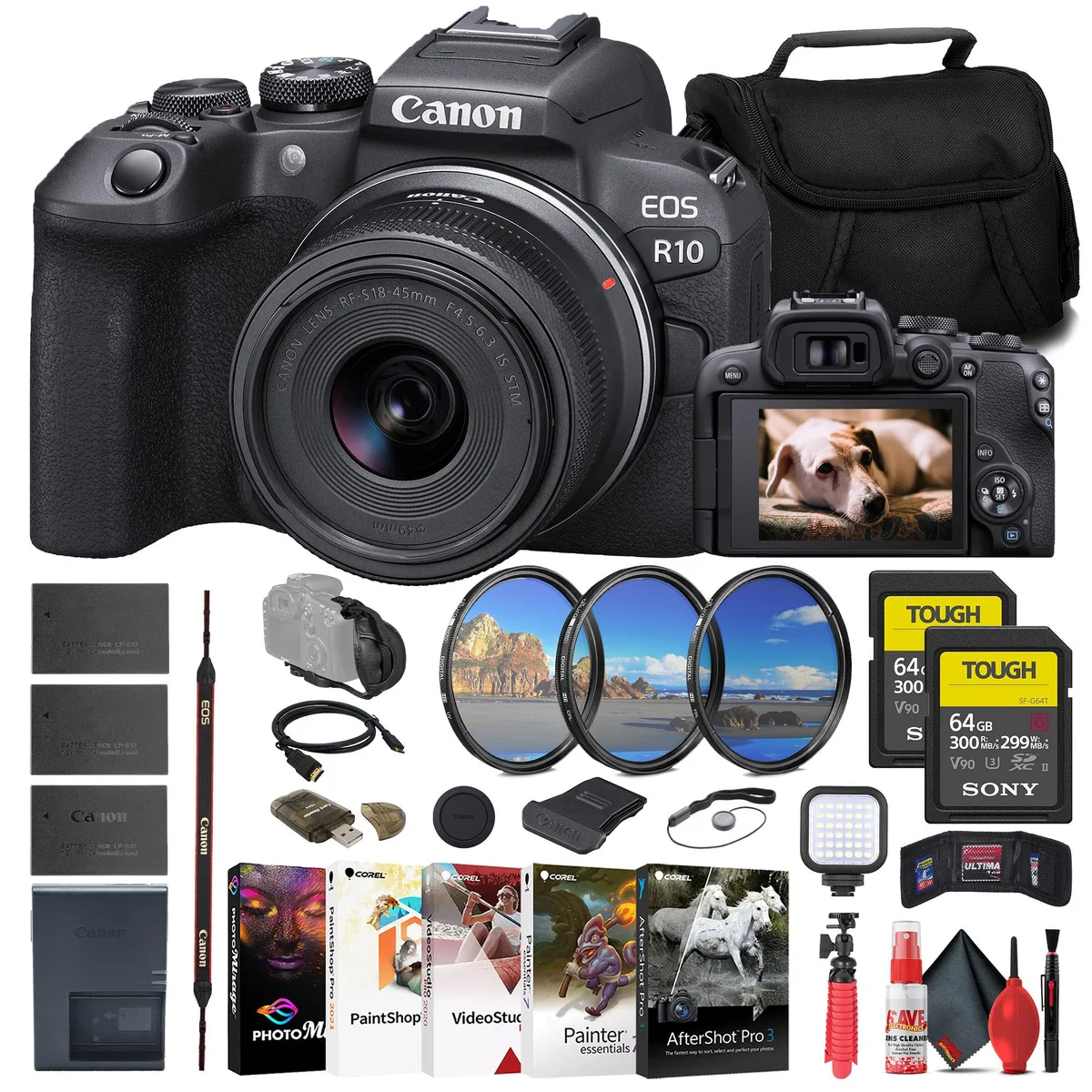 Canon Canon EOS R10 Kit 18-45mm 2×64GB Card Bundle — product photo