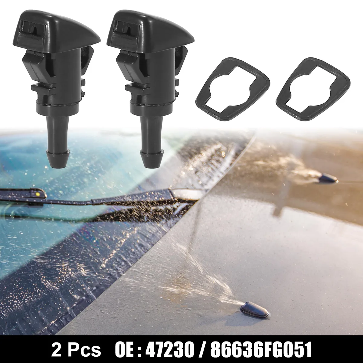 Unique-Bargains Unique-Bargains Front Windshield Wiper Nozzles for Subaru Impreza STI WRX with Gaskets Pack of 2 Black — product photo