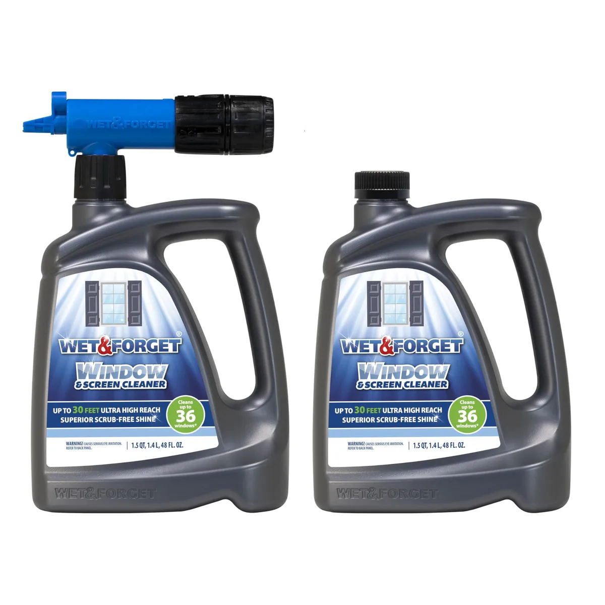Two white 48oz spray bottles with hose-end nozzle attachment