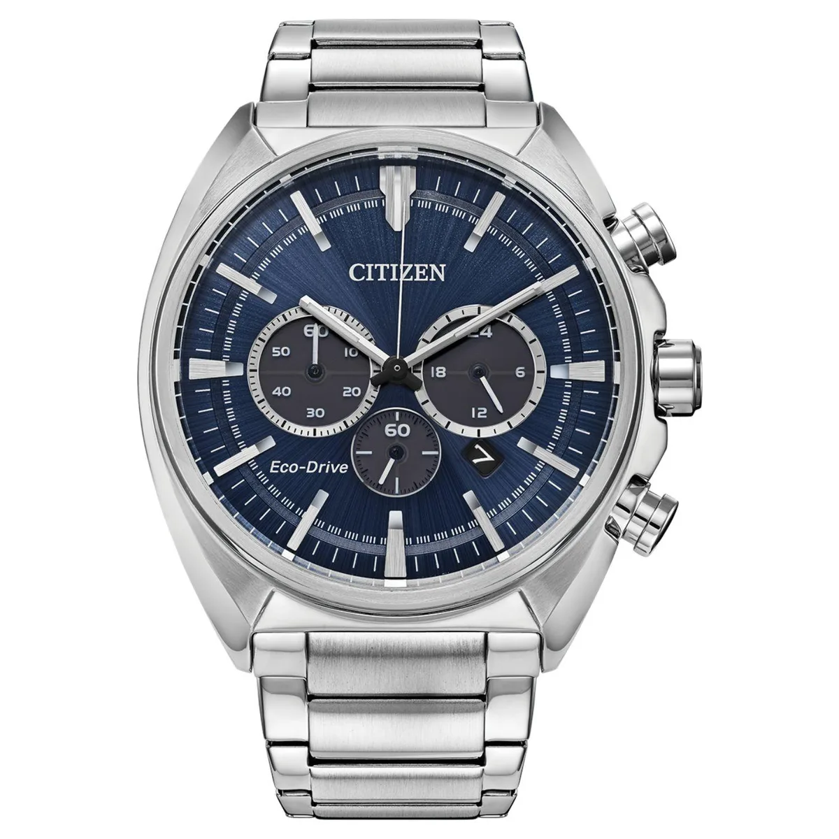 Stainless steel watch with blue dial and bracelet