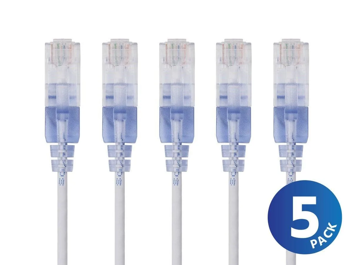 Monoprice Inc. Monoprice 133191 Cat6A SlimRun network ethernet cable 20 ft white 5-pack — product photo