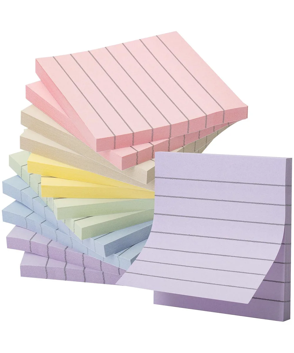 Twelve square pads of lined Morandi sticky notes in a rectangular pack