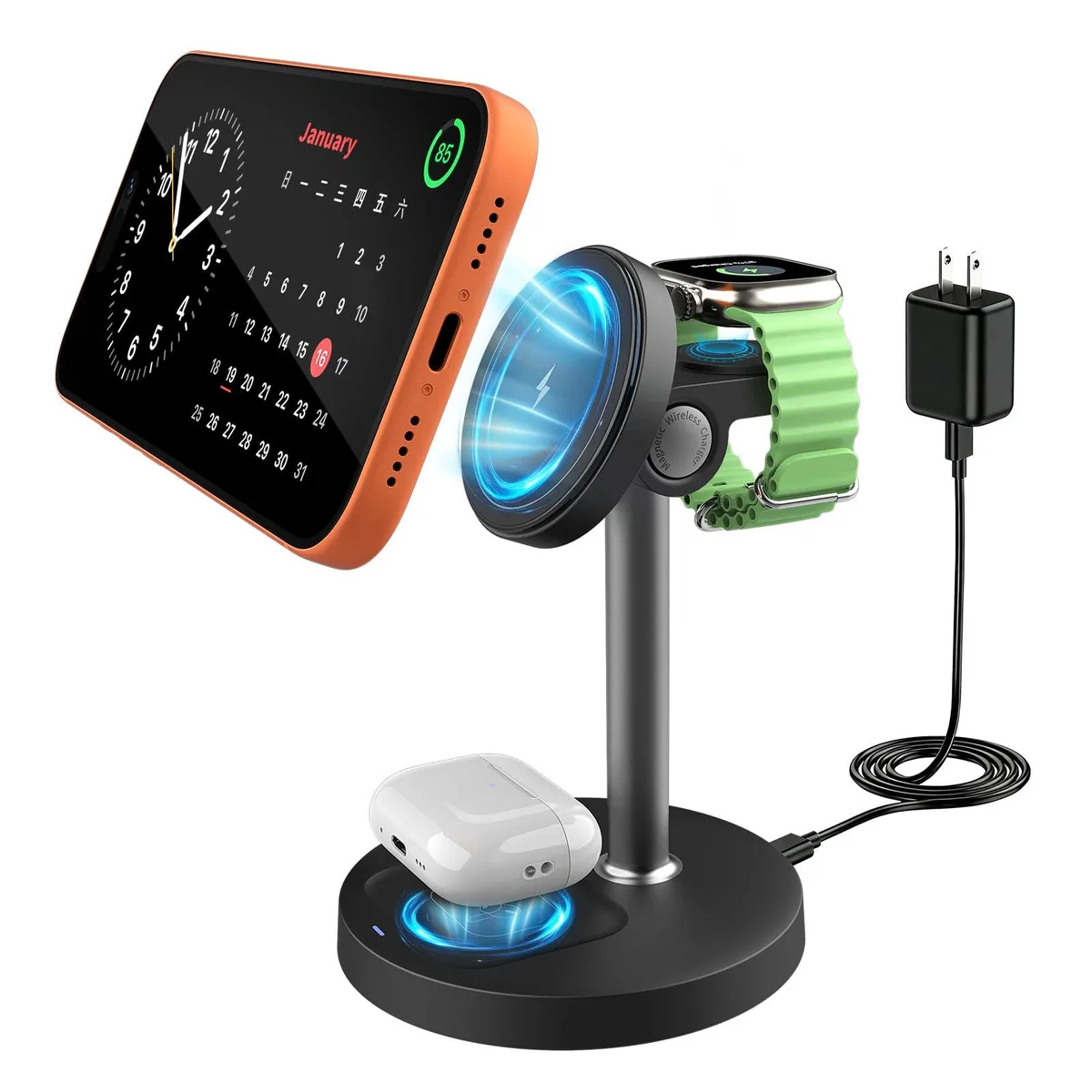  LINENGXIA WC-001 3-in-1 Magnetic Wireless Charger 15W Black USB-C — product photo