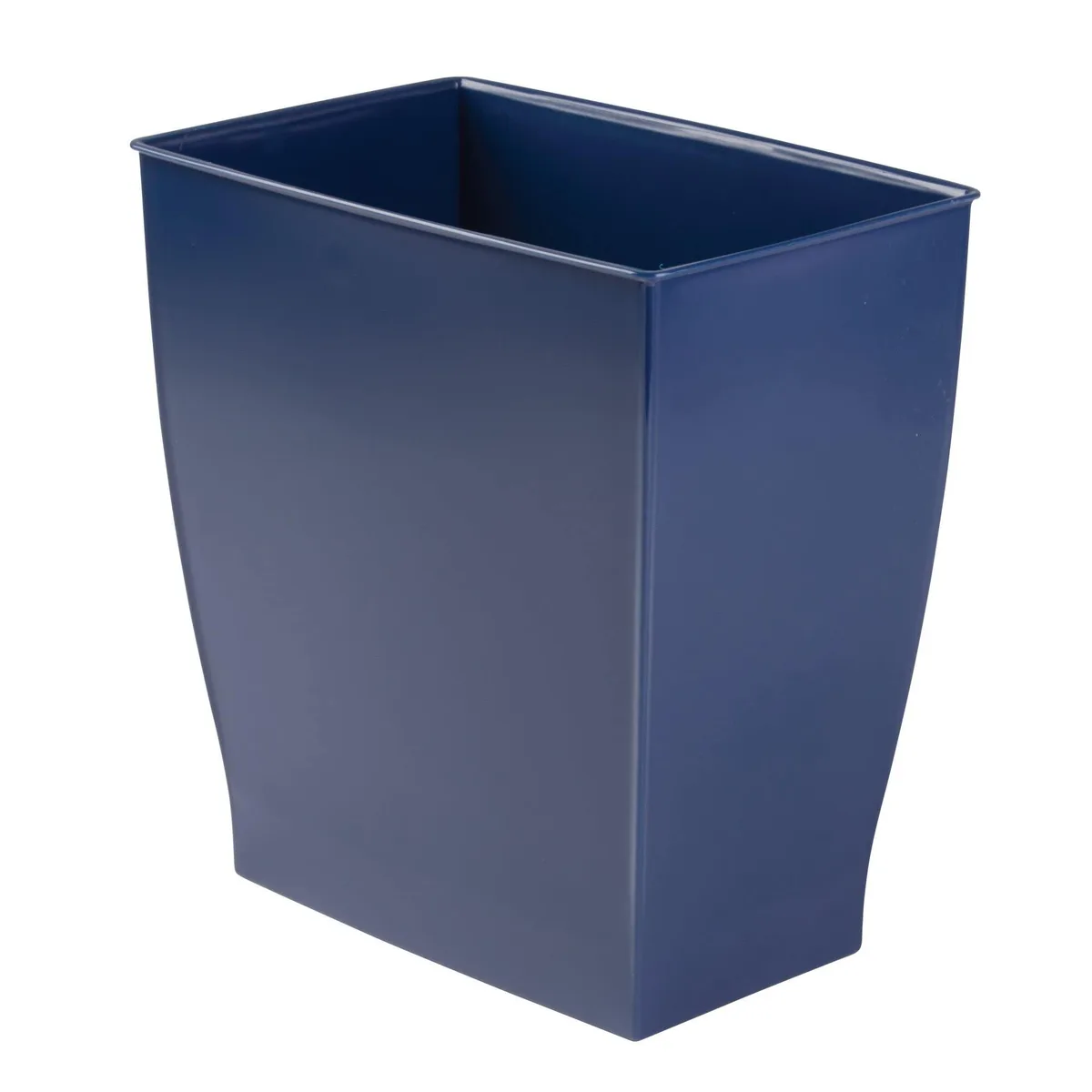 Navy blue rectangular plastic bin, slim profile, open top, pack of twelve